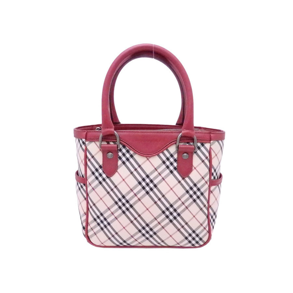 Burberry Leather Check Red Tan Beige Canvas Multicolor Handbag Dark Nova - Picture 2 of 3